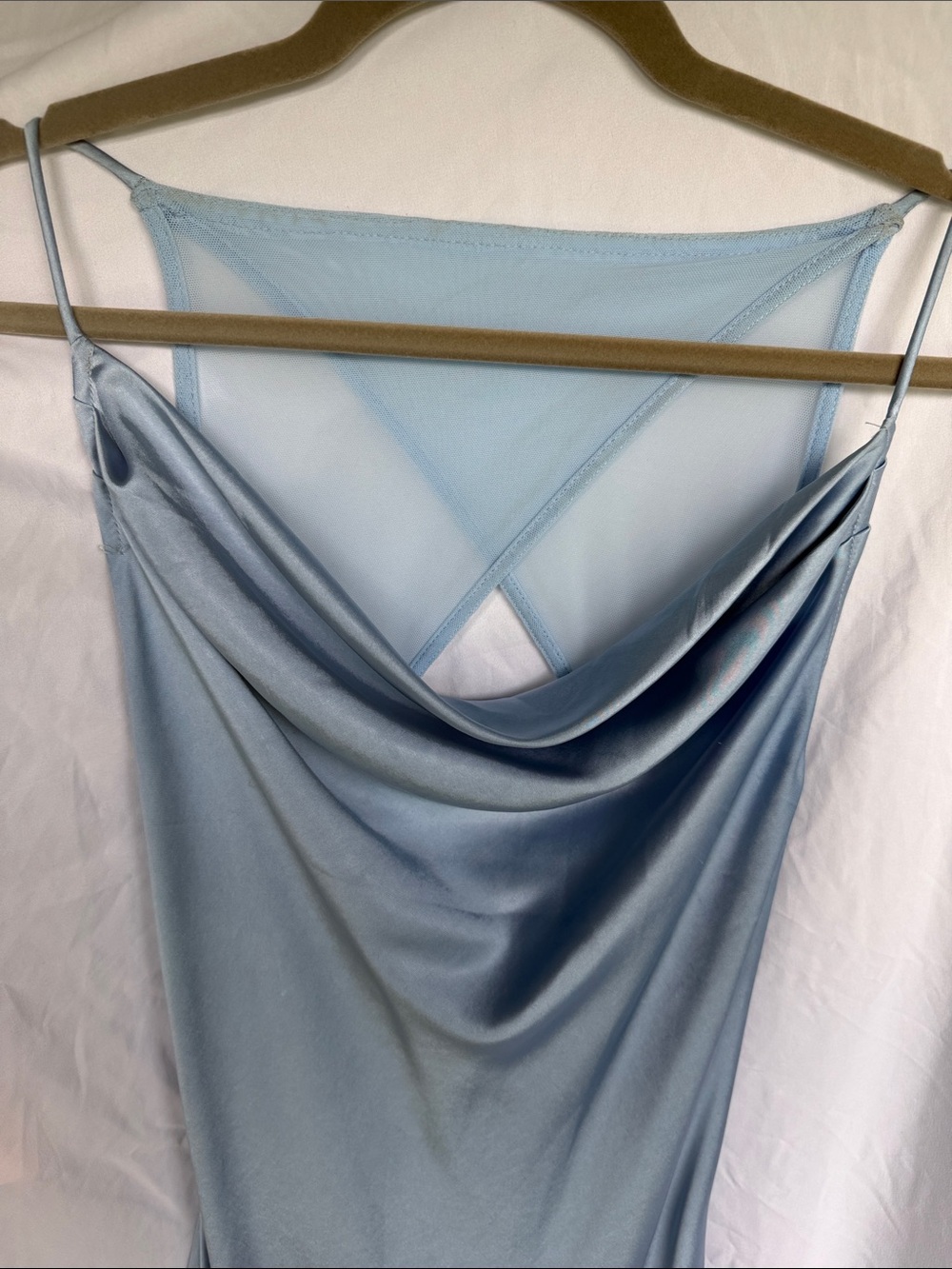 Hello Molly Light Blue Satin Cowl Neck Maxi Dress, blue bridesmaid dress - Picture 4 of 10